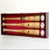 sfDisplay.com,LLC. 3 Baseball Bat Display Case Cabinet Holder Wall Rack Custom Options 98% UV - Lockable (Cherry Wood Finish, Red Felt - Horizontal Mounting) view 1