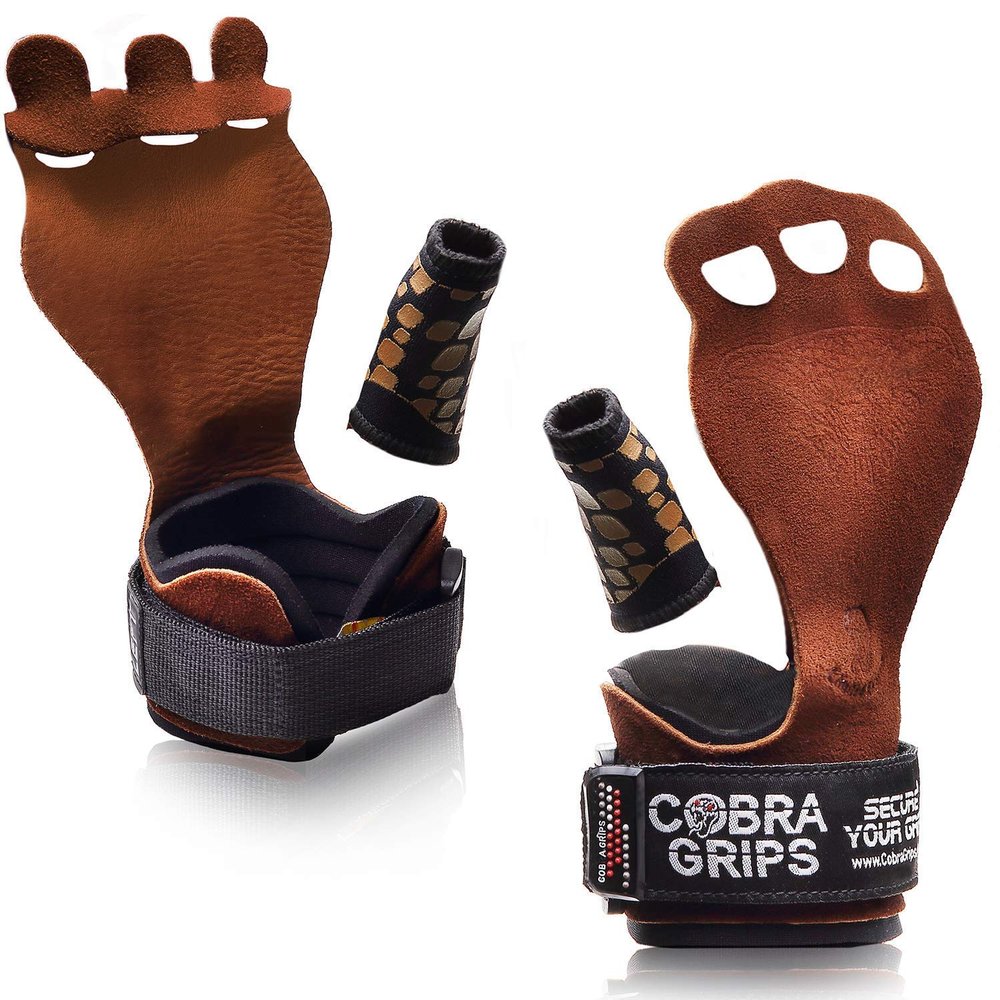 Cross Training Grips Best Gymnastics Grips Keep Your Hands Free from Blisters & Callouses Pullups Weight Lifting Chin Ups (Large 5.0"-5.50", Brown Nubuck Leather)