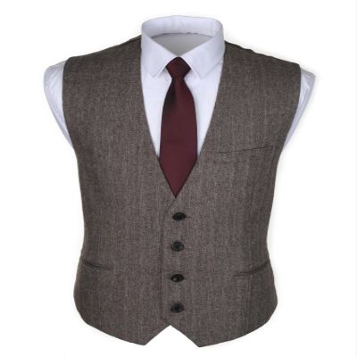 Ruth&Boaz 3Pockets 4Buttons Wool Herringbone Tweed Business Suit Vest (XXXL, Herringbone Brown)