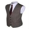 Ruth&Boaz 3Pockets 4Buttons Wool Herringbone Tweed Business Suit Vest (XXXL, Herringbone Brown) view 2
