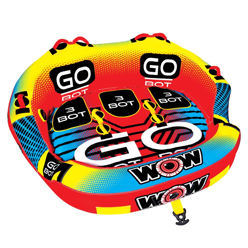 WOW Sports Go Bot 1 2 or 3 Person Inflatable Towable Cockpit Tube for Boating, 18-1050