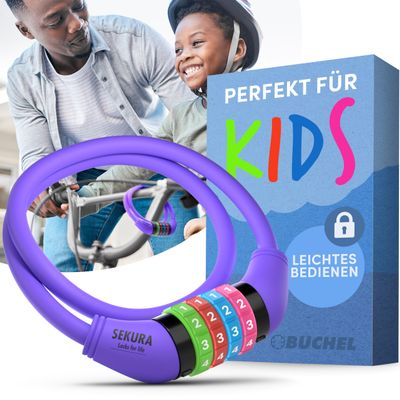 Bchel Bike Locks Cable for Kids - Colorful & Keyless - Secure Your Child's Bike - Easy-to-Use Bicycle Accessory, High Security 5 Digit Resettable Combination Coiling Bicycle Lock, Anti Theft