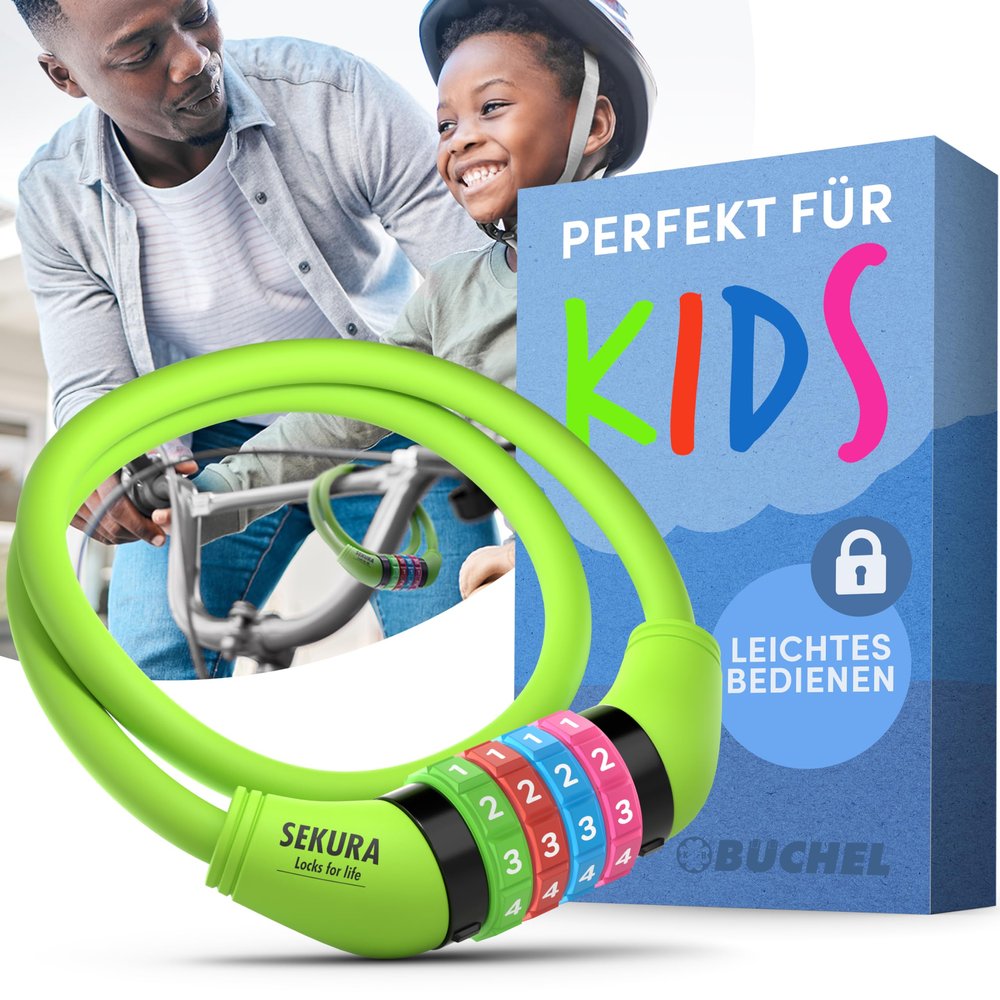 Bchel Bike Locks Cable for Kids - Colorful & Keyless - Secure Your Child's Bike - Easy-to-Use Bicycle Accessory, High Security 5 Digit Resettable Combination Coiling Bicycle Lock, Anti Theft