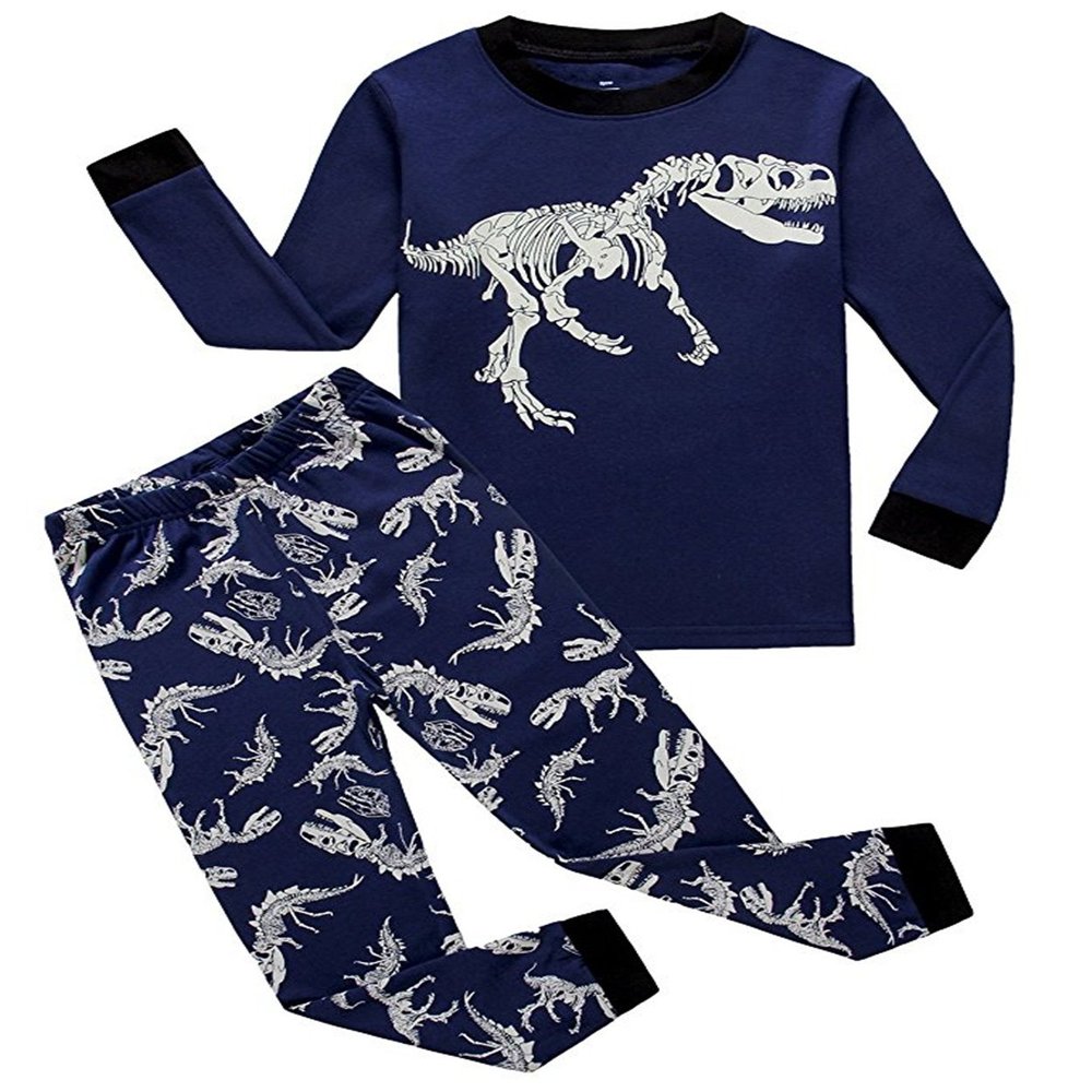 Babygp Boys Pajamas Dinosaur etc Kids Pjs Sets 100% Cotton Toddler long sleeves Sleepwear(Dark Blue dinosaur,5 Years)