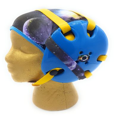Wrestling Hair Cap - Under The Headgear 4 Strap Style - Multicolored Galaxy (Light Blue Trim)