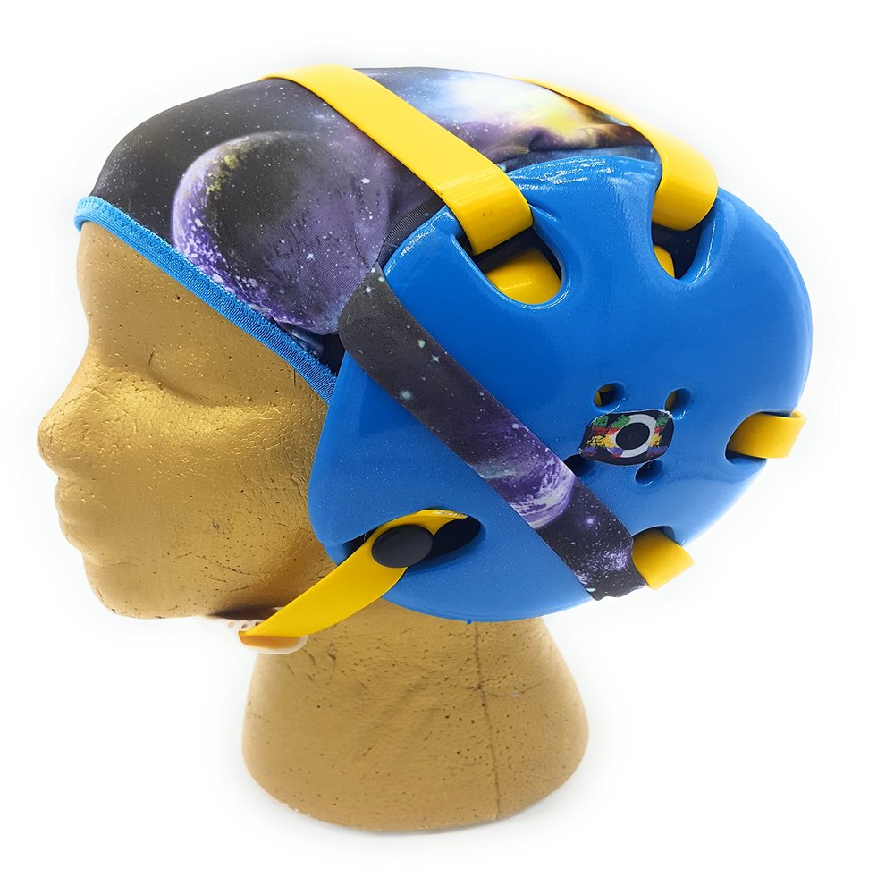 Wrestling Hair Cap - Under The Headgear 4 Strap Style - Multicolored Galaxy (Light Blue Trim)