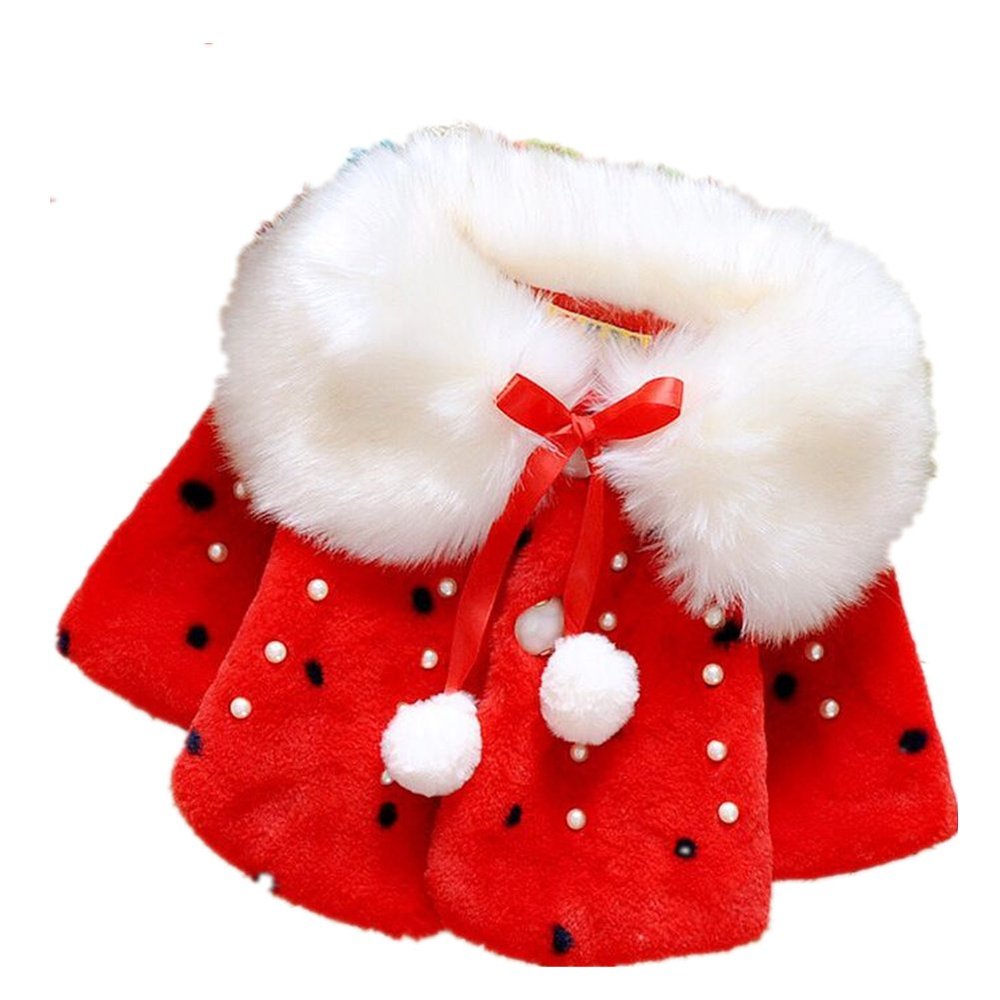 Baby Girl Winter Warm Cape Toddler Coat Cloak Jacket Fur Outerwear Clothes 0-3Y (12-18 Months, red)