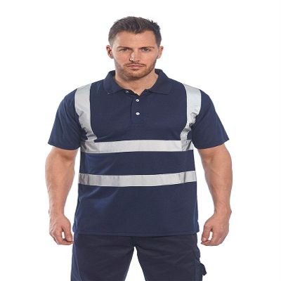 Portwest Iona Polo Shirt Hi Vis Visibility Reflective Short Sleeve Work Wear Top, Navy, 3 XL