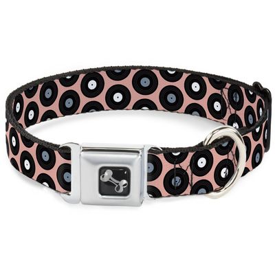 Dog Collar Seatbelt Buckle Vinyl Records Tan Black Gray White 15 to 26 Inches 1.0 Inch Wide