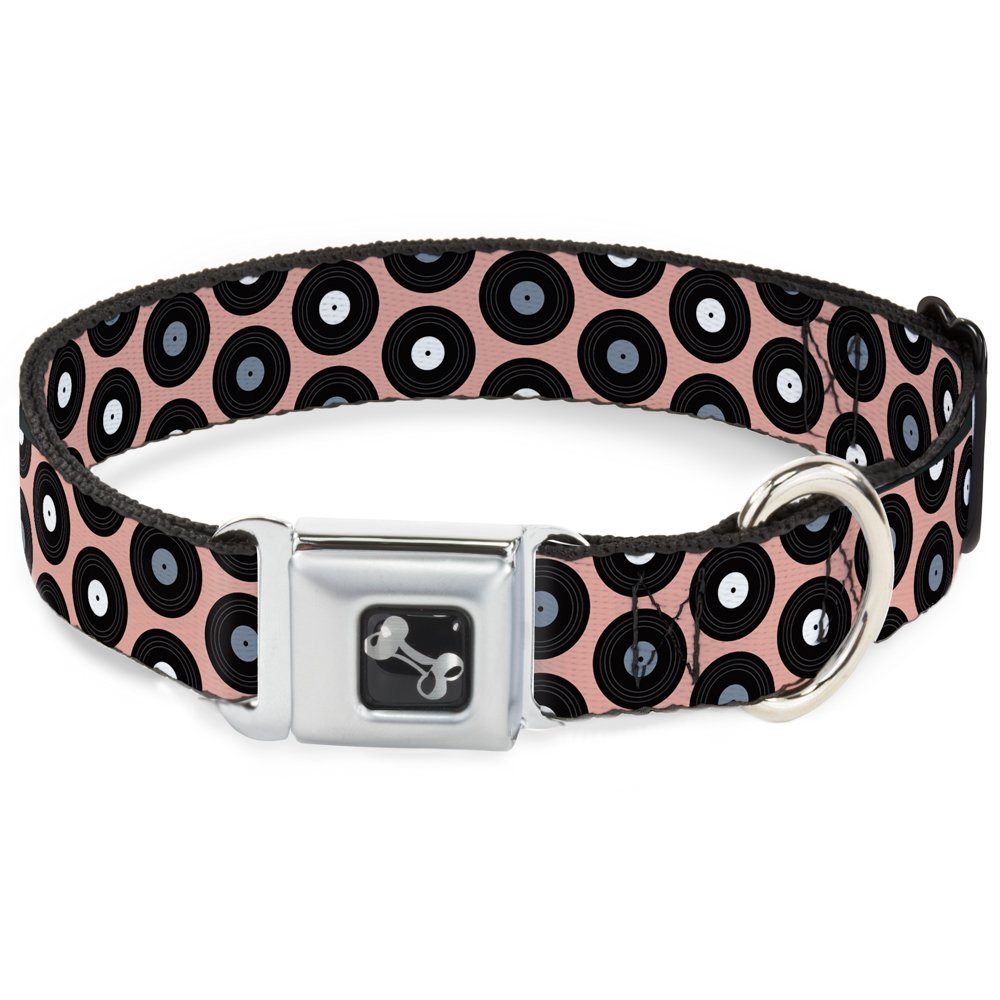 Dog Collar Seatbelt Buckle Vinyl Records Tan Black Gray White 15 to 26 Inches 1.0 Inch Wide