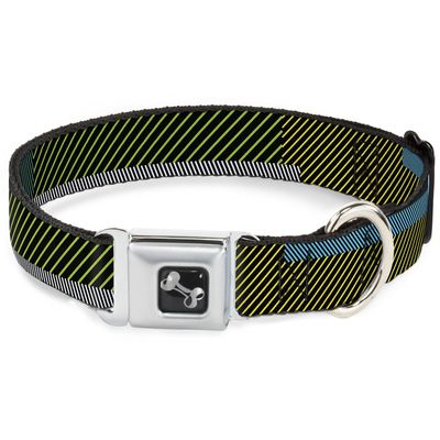Dog Collar Seatbelt Buckle Hash Mark Stripe Black Multi Color 11 to 17 Inches 1.0 Inch Wide
