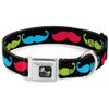 Dog Collar Seatbelt Buckle Mustaches 4 Black Multi Color 18 to 32 Inches 1.5 Inch Wide view 1