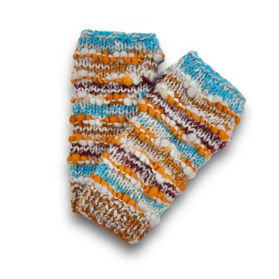 Ella Sussman Hand Knit Womens Fingerless Striped Texting Gloves Warm Wool Fleece Lined (Gray/Multi)
