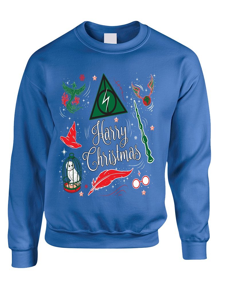 ALLNTRENDS Adult Sweatshirt Harry Christmas Cute Holiday Ugly Xmas Sweater (S, Royal Blue)