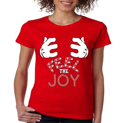 ALLNTRENDS Women's T Shirt Feel The Joy Cute Christmas Shirt (3XL, Red)