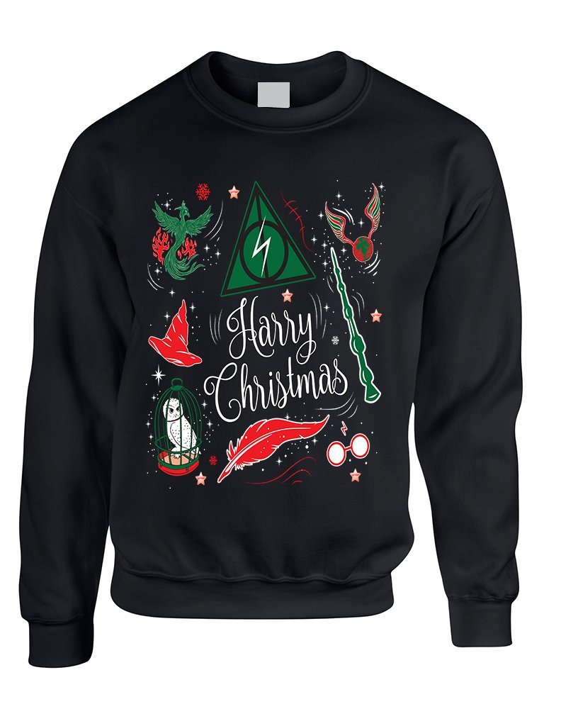 ALLNTRENDS Adult Sweatshirt Harry Christmas Cute Holiday Ugly Xmas Sweater (2XL, Black)