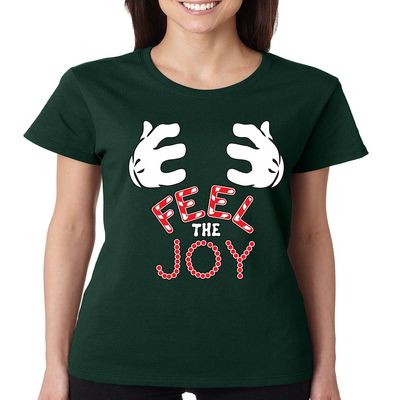 ALLNTRENDS Women's T Shirt Feel The Joy Cute Christmas Shirt (2XL, Forest Green)