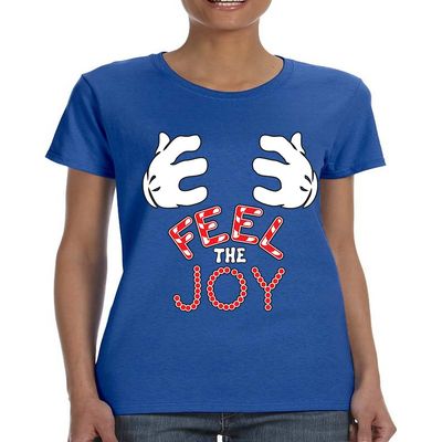 ALLNTRENDS Women's T Shirt Feel The Joy Cute Christmas Shirt (M, Royal Blue)
