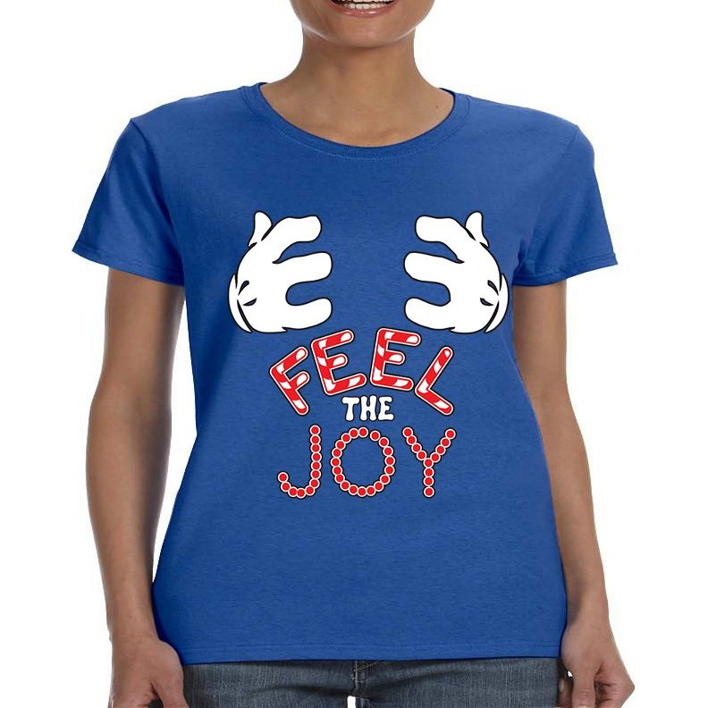 ALLNTRENDS Women's T Shirt Feel The Joy Cute Christmas Shirt (M, Royal Blue)