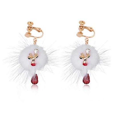 Grace Jun Gold Color Rabbit Fur Crystal Santa Claus Deer Clip on Earrings Non Piercing for Women (Deer clip on)
