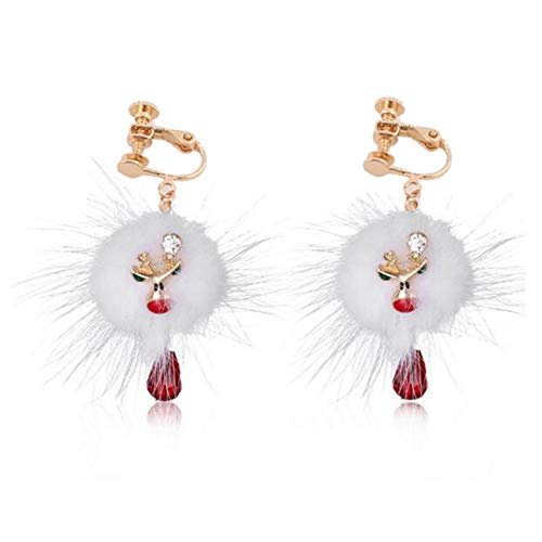 Grace Jun Gold Color Rabbit Fur Crystal Santa Claus Deer Clip on Earrings Non Piercing for Women (Deer clip on)