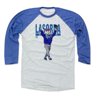 500 LEVEL Tommy Lasorda 3/4 Sleeve T-Shirt (Baseball Tee, XXX-Large, Royal/Ash) - Tommy Lasorda Sketch B