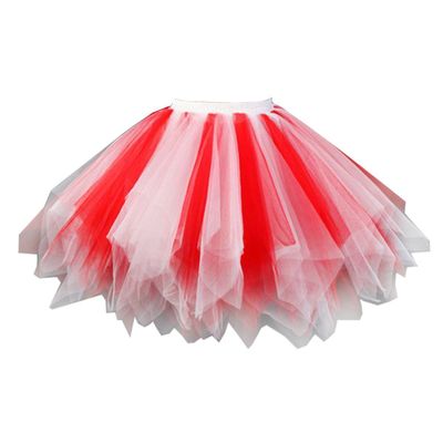 Big Girls Tutu Skirts Layered Tulle Princess Dresses Sparkle Halloween Tutu Red/White