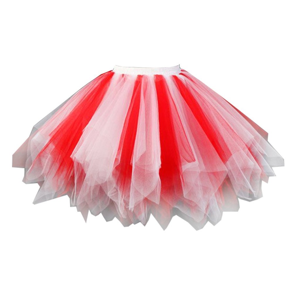 Big Girls Tutu Skirts Layered Tulle Princess Dresses Sparkle Halloween Tutu Red/White