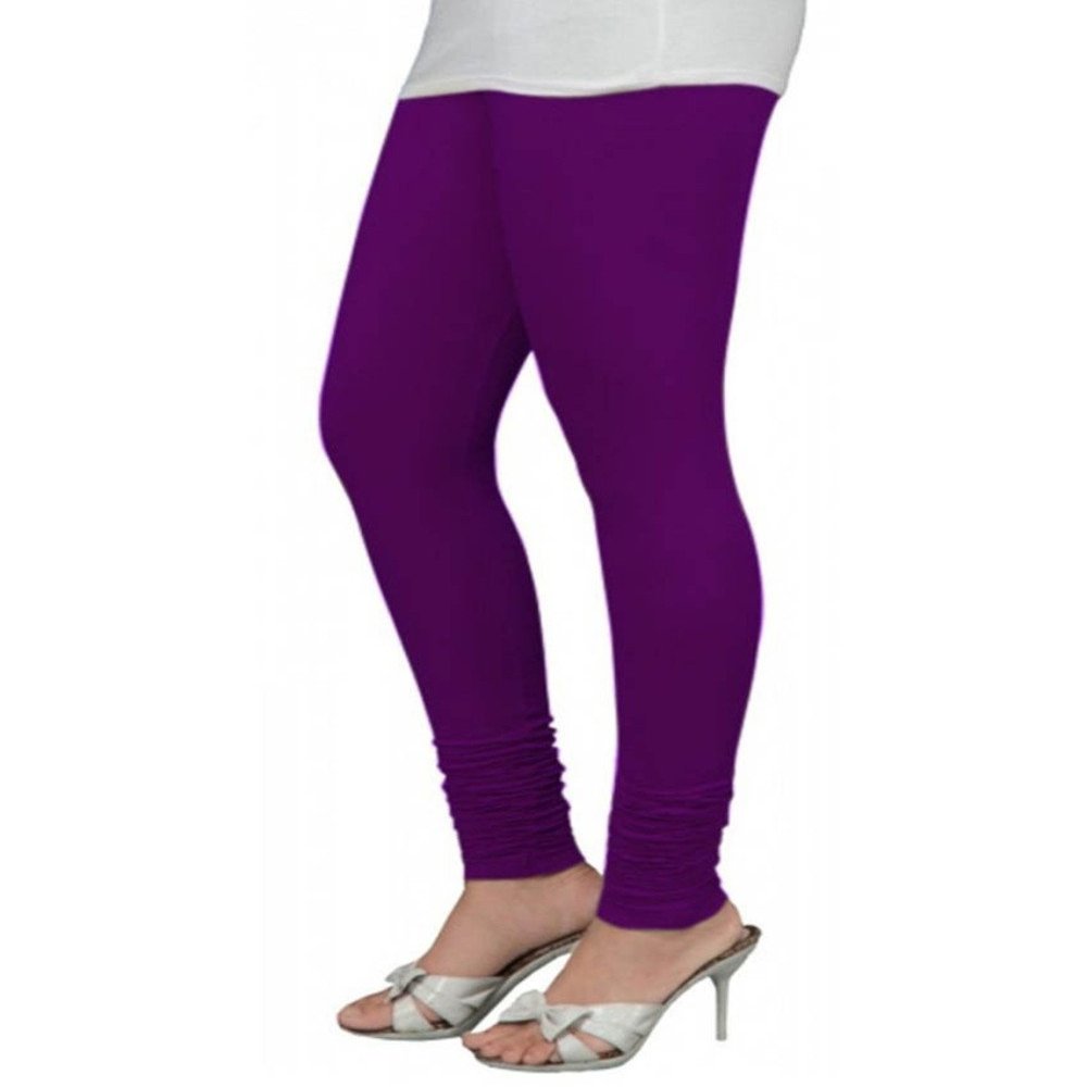 ladyline Extra Long Churidar Leggings Plain Cotton Indian Yoga Workout Pants for Women (Free Size-Purple)