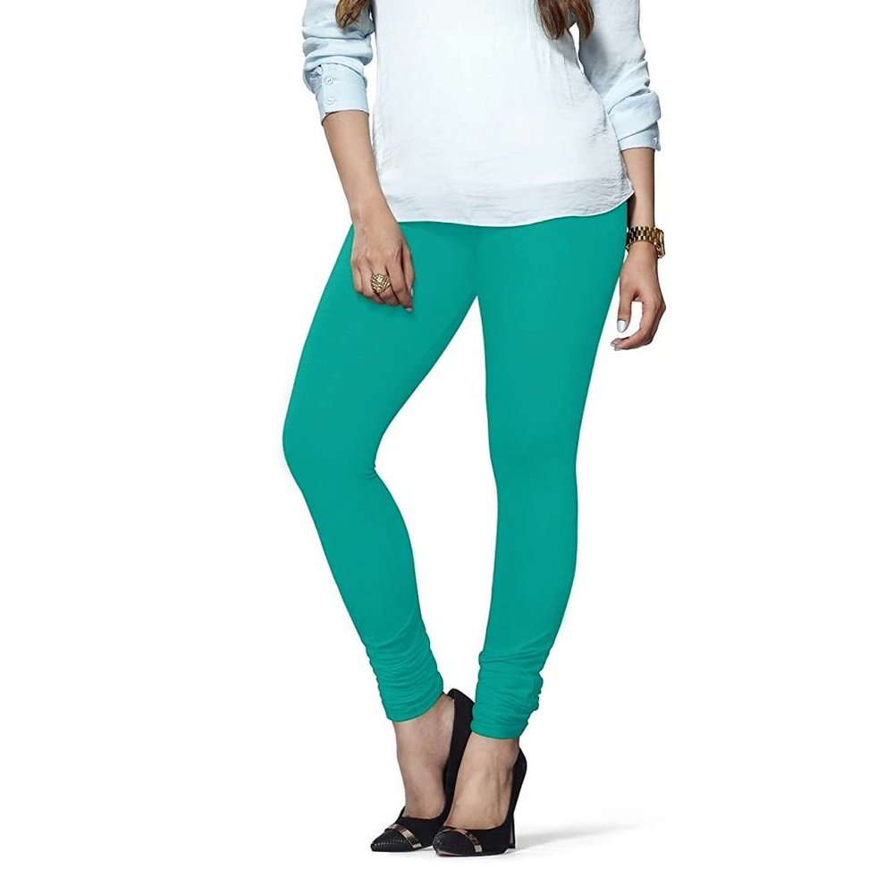 ladyline Extra Long Churidar Leggings Plain Cotton Indian Yoga Workout Pants for Women (Free Size-Kiwi)