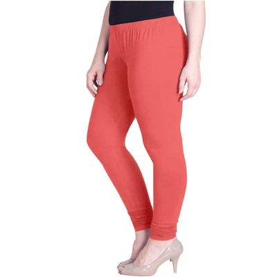 ladyline Extra Long Churidar Leggings Plain Cotton Indian Yoga Workout Pants for Women (Free Size-Cherry)