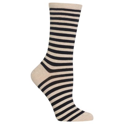 Hot Sox Women's Novelty Geometric Pattern Crew Socks Sockshosiery, Thin Stripe (Light Oatmeal Heather), Shoe Size: 4-10 (Sock Size: 9-11)
