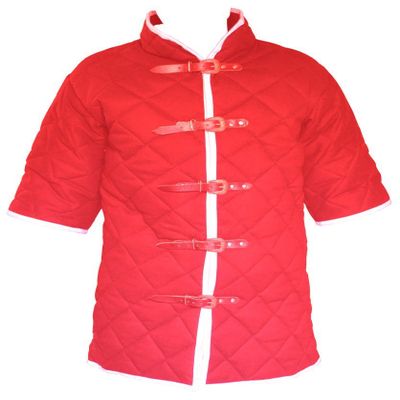 Thick Gambeson Medieval Padded Collar Short Sleeve 5 Buckle Armor ABS (59 inches, Red)