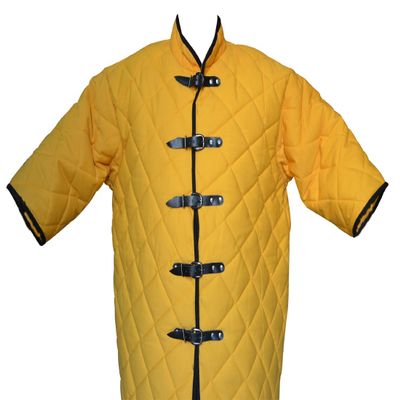 Thick Gambeson Medieval Padded Collar Short Sleeve 5 Buckle Armor ABS (59 inches, Yellow)