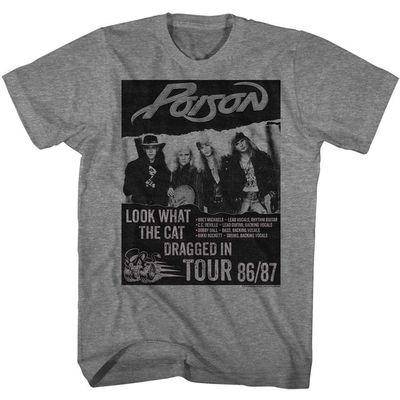 Poison Rock Band Look What Tour Graphite Heather Adult T-Shirt Tee