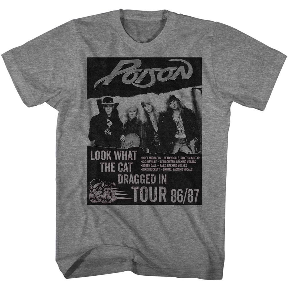 Poison Rock Band Look What Tour Graphite Heather Adult T-Shirt Tee