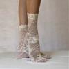 Lace Socks. Ivory and Beige Floral Scalloped Edge Design. Ankle Socks. Womens Socks. view 1