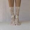 Lace Socks. Ivory and Beige Floral Scalloped Edge Design. Ankle Socks. Womens Socks. view 2