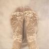 Lace Socks. Ivory and Beige Floral Scalloped Edge Design. Ankle Socks. Womens Socks. view 4