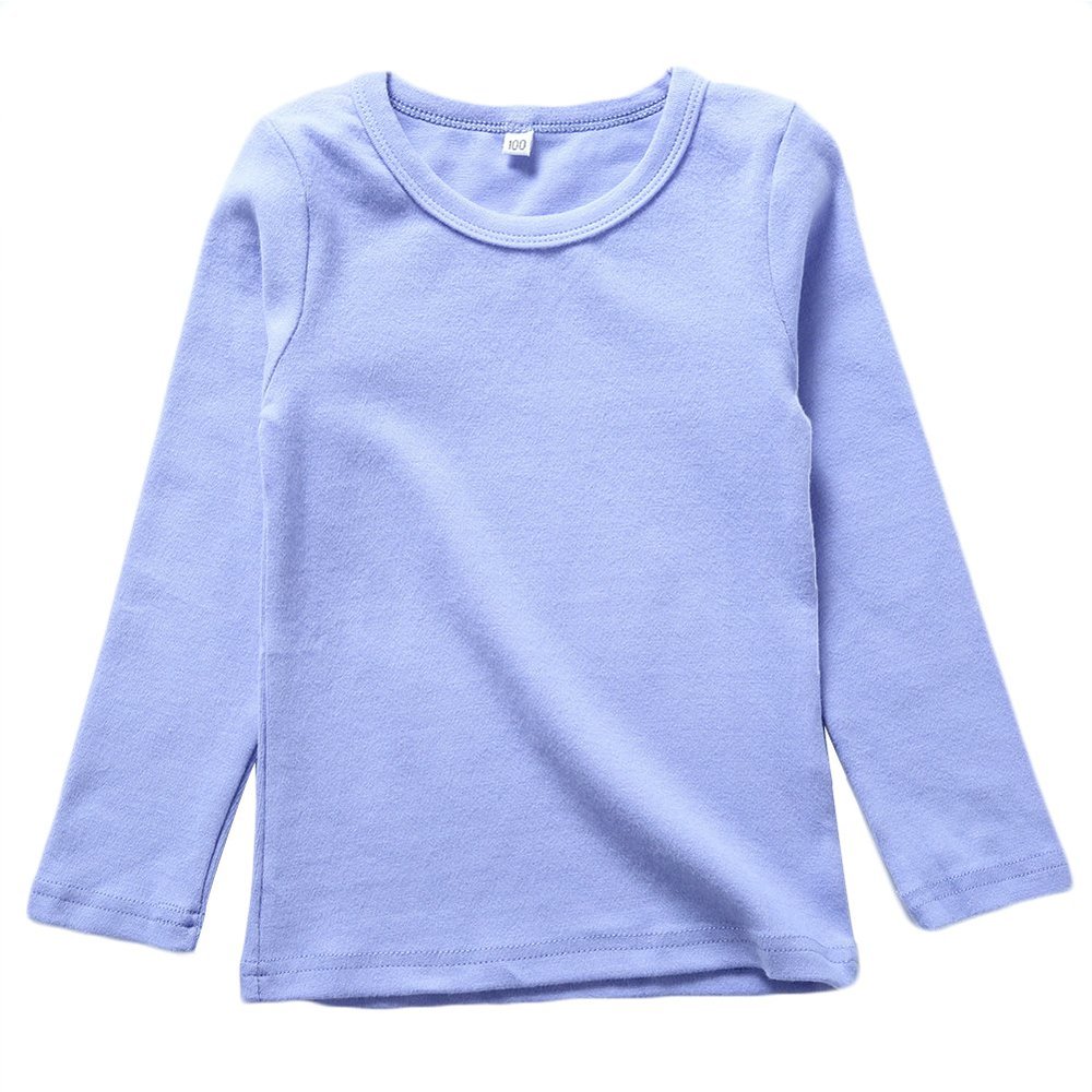 KISBINI Unisex Girls 100% Cotton Long Sleeve T-Shirt Top Tees Light Purple 3T