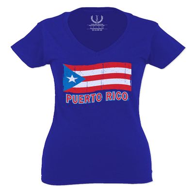 0037 Bandera Puerto Rico Flag Boricua Puerto Rican Nuyorican Pride for Women V Neck Fitted T Shirt (Royal Medium)