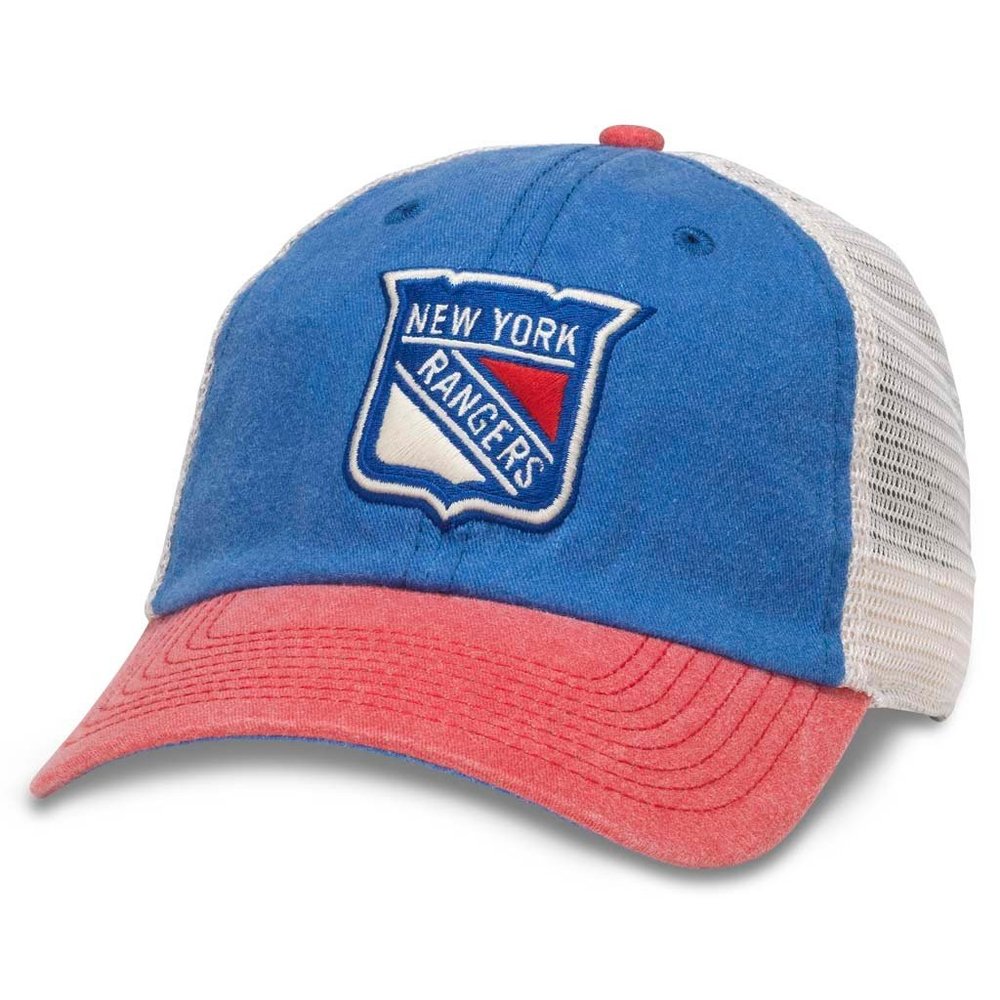 AMERICAN NEEDLE Hanover Officially Licensed NHL Hockey Team Mesh Hat, New York Rangers, Ivory/Royal/Red (43352A-NYR)