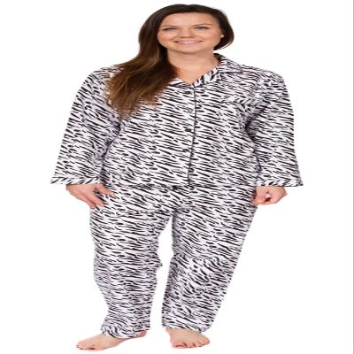 Leisureland Women's Cotton Flannel Pajama Set Zebra Print (X-Large, White with Black)