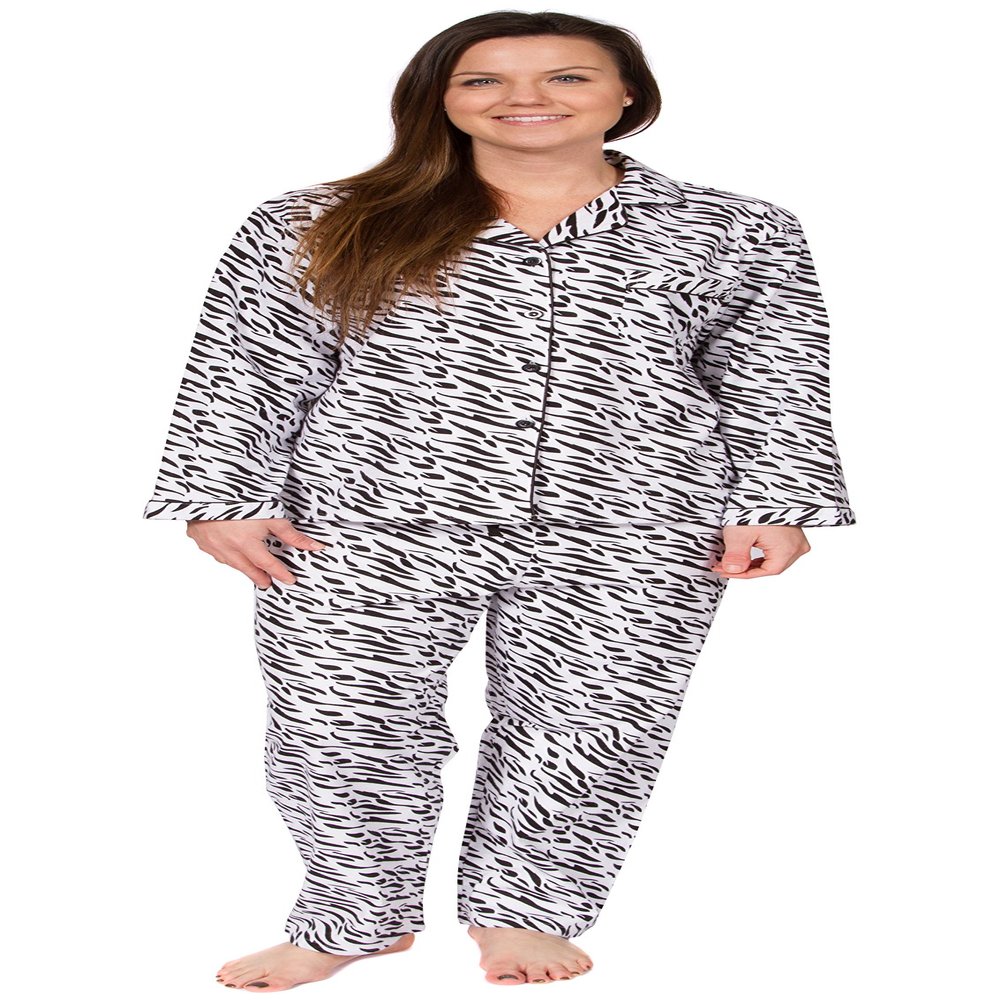 Leisureland Women's Cotton Flannel Pajama Set Zebra Print (X-Large, White with Black)