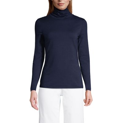 Lands' End Womens Long Sleeve Shaped LWCM Turtleneck Radiant Navy Regular Medium