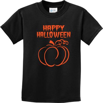 Happy Halloween with Pumpkin Sketch Youth Kids Shirt, Black XL