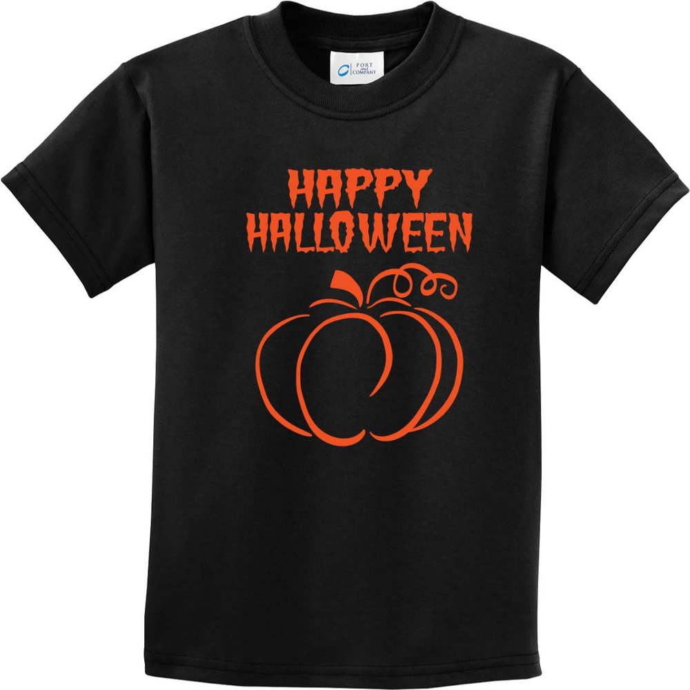Happy Halloween with Pumpkin Sketch Youth Kids Shirt, Black XL