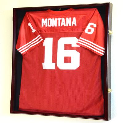 sfDisplay.com,LLC. Sports Jersey Display Case Select Your Size 98% UV Lockable 3 Sizes to Choose Uniform Jacket Frame (Cherry Wood Finish, X-Large Jersey=38x29x3)