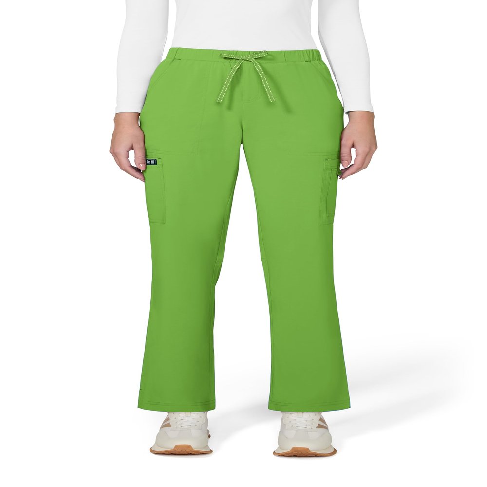 KOI Basics Women's Holly Cargo Scrub Pants, 8 Pockets, Drawstring Waist Green Tea Small Petite