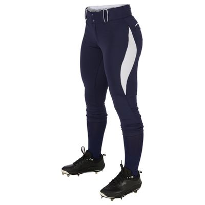 Champro Surge Traditional Low-Rise Fastpitch Softball Pant with Contrast-Color Braid Piping, Navy,White, Women's Medium, BP28WNYWM
